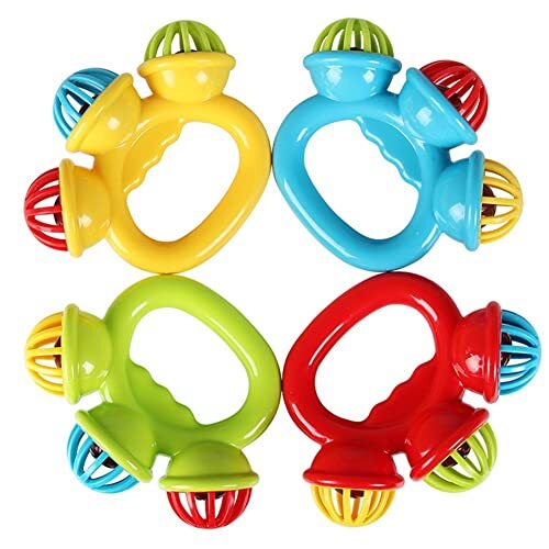 Anoudon 4 stuks rammelspeelgoed baby speelgoed 3 tot 6 maanden houden ringen, schudden rammelaar Bell baby muzikaal speelgoed cadeau de baby troost en luidt de bel