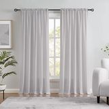 Melodieux Zilvergrijze fluweelachtige semi-transparante gordijnen 240 cm lengte voor slaapkamer, woonkamer natuurlijke katoenen textuur roedezak venster pure gordijnen, 132 x 224 cm (2 panelen)