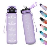 1 liter Fitnessdrinkfles met rietje, waterfles met tijdmarkering, herbruikbare fles, lekvrij, sportdrinkfles voor volwassenen, fitnessstudio, camping, yoga