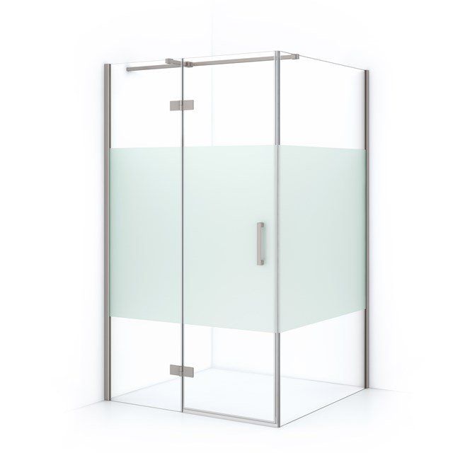 Maxaro Douchecabine Diamond 110x110cm 8mm Helder Veiligheidsglas met Matte Strook Geborsteld RVS
