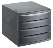 Rotho Quadra lade/kantoorbox met 4 laden, kunststof (PS), BPA-vrij, zwart (36,5 x 28,0 x 25,0 cm)