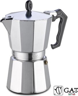 G.A.T. Italia Lady Oro Moka Percolator - 9 Cups - 450ml - Black & Aluminum