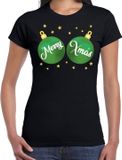 Bellatio Decorations Shoppartners Bv Fout kerst t-shirt zwart met groene merry Xmas ballen borsten voor dames - kerstkleding / christmas outfit XXL