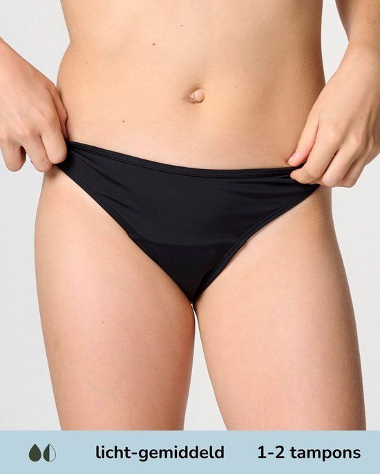 moodies period undies Moodies menstruatie zwemkleding tiener - Bikini Broekje - licht-gemiddeld kruisje - maat 164/170 (S) - Zwart