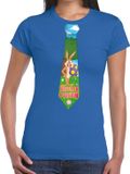 Bellatio Decorations Shoppartners Bv Blauw Paas t-shirt met paashaas stropdas - Pasen shirt voor dames - Pasen kleding S