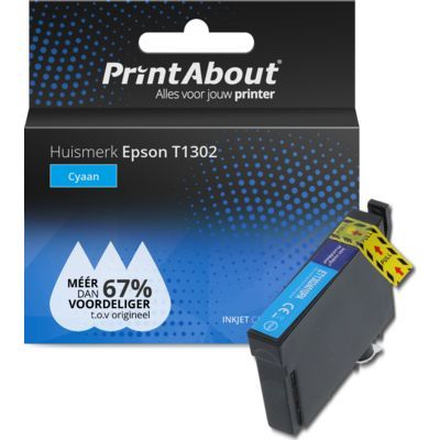 PrintAbout Huismerk T1302 Cyaan Inktcartridge | Compatibel met Epson