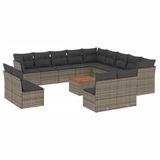 vidaXL 14-delige loungeset met kussens, polyrattan, grijs