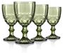 Verre à vin vintage 4 pièces 300 ml vert - facetté et gaufré - lavable au lave-vaisselle