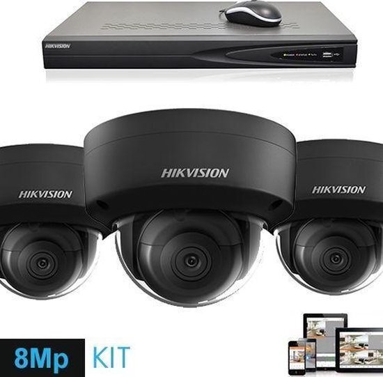 Hikvision IP 3x dome 8 megapixel Black 4K Ultra HD camerabewaking set