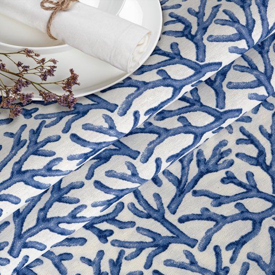 ANRO Tafelkleed Koraal Blauw Rond Ø120cm Rechte rand Afwasbaar Waterafstotend Binnen & Buiten