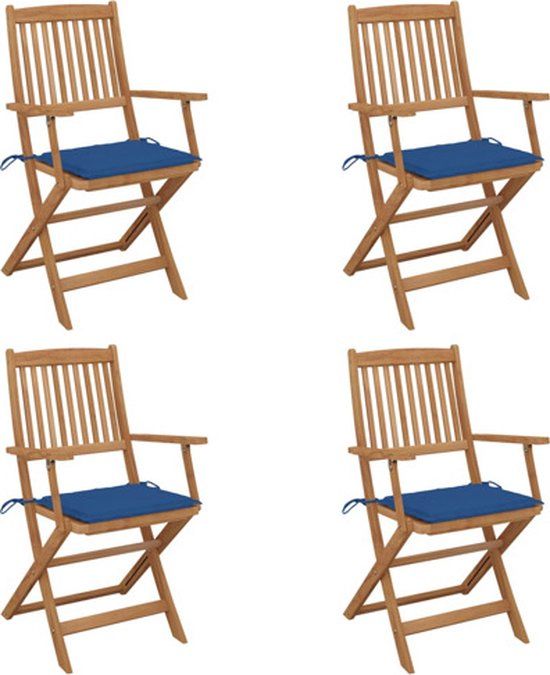 vidaXL Set van 4 klapstoelen met kussens, massief acaciahout, koningsblauw