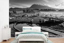 Nr1Wallpaper Behang - Fotobehang Tirtagangga rijstvelden in Bali in Indonesië - zwart wit - Breedte 525 cm x hoogte 350 cm