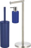 Spirella Badkamer accessoires set - WC-borstel/zeeppompje/rollenhouder - metaal/porselein - donkerblauw