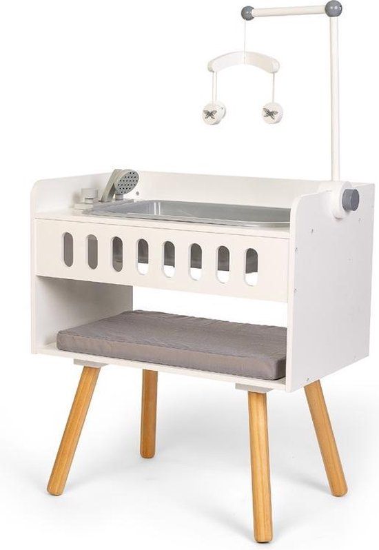 ByAstrup Houten Poppen Verzorgingstafel met Badje - Wit - Voor Poppen tot 50 cm