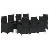 vidaXL Tuinset, 9-delig, zwart, polyrotan