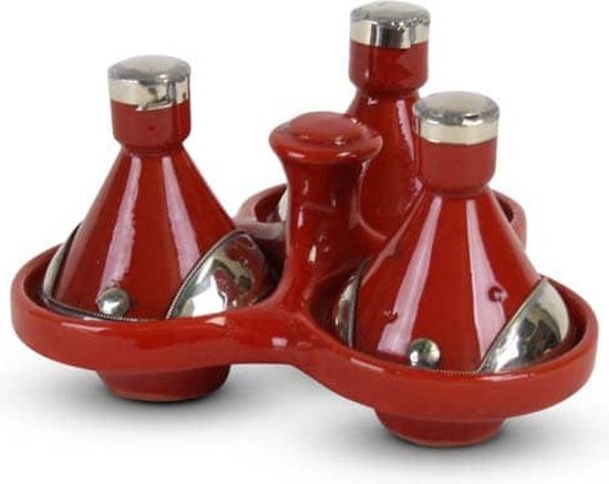 Safaary Tajine mini Rood met Metaal 3-delig