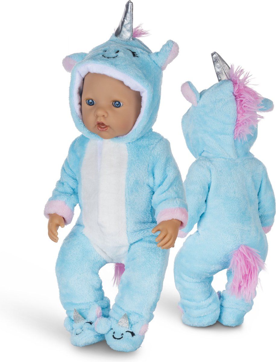 Isa's Friends® - Poppenkleding - Unicorn Onesie - 43 cm - Blauw - Katoen