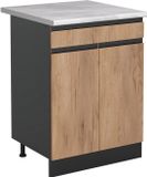 Vicco Keukenonderkast R-Line, Goudkleurig Eiken/Antraciet, 60 cm met lade marmer werkblad