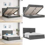 Cadre de lit Ottoman avec matelas gris foncé 200x200cm tissu - matelas à ressorts ensachés - rangement sous le lit