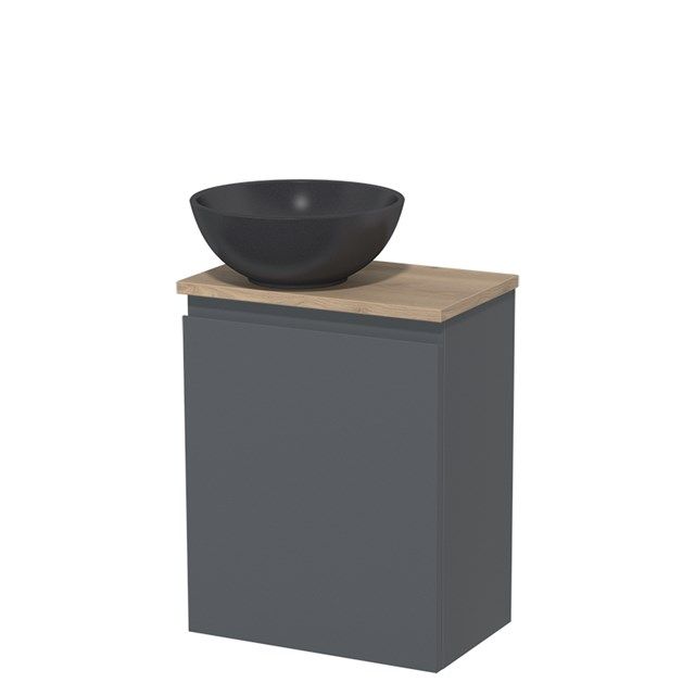 Maxaro Toiletmeubel Quartz Modulo Donkergrijs Greeploos 41 cm Lichtbruin Eiken Blad