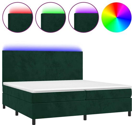 vidaXL Boxspring met matras en LED fluweel donkergroen 200x200 cm