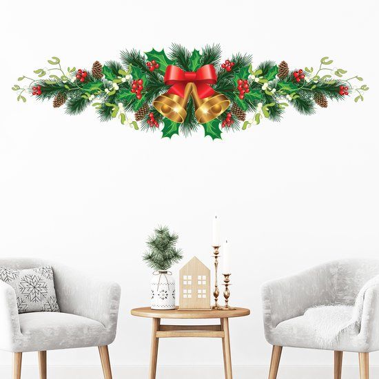 Ambiance Sticker Kerststicker met maretak - Zelfklevende kerststickers - Feestelijke decoraties - 10x35cm