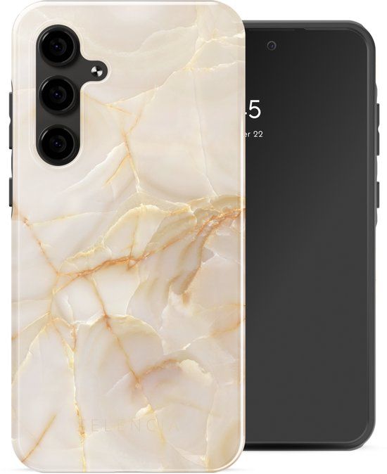 Selencia Hoesje - Geschikt voor Samsung Galaxy S24 FE - Backcover - Golden Beige Marble