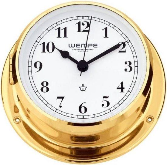 Wempe SKIFF messing Klok Ø110mm met Arabische cijfers