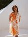 Next Dames Kaftan mini-jurk van een linnenmix met korte mouwen en V-hals - Oranje