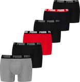 Puma Basic Heren Boxer 6-pack - Grijs/Rood/Zwart - Maat M