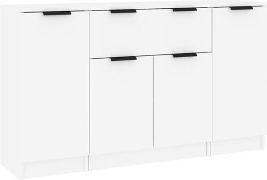 vidaXL Dressoirs - 3 stuks - Bewerkt Hout - Wit