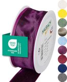 Halbach Seidenbänder Premium cadeaulint met draadrand, breedte 40 mm, lengte 25 m, Öko-Tex 100 gecertificeerd lint, taftlint Made in Germany, kleur: donkerpaars