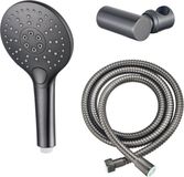 Fortifura Calvi Handdoucheset - diameter 12cm - rond - 3 straalsoorten - met houder - met anti twist - slang - 150cm - PVD - geborsteld gunmetal (antraciet)