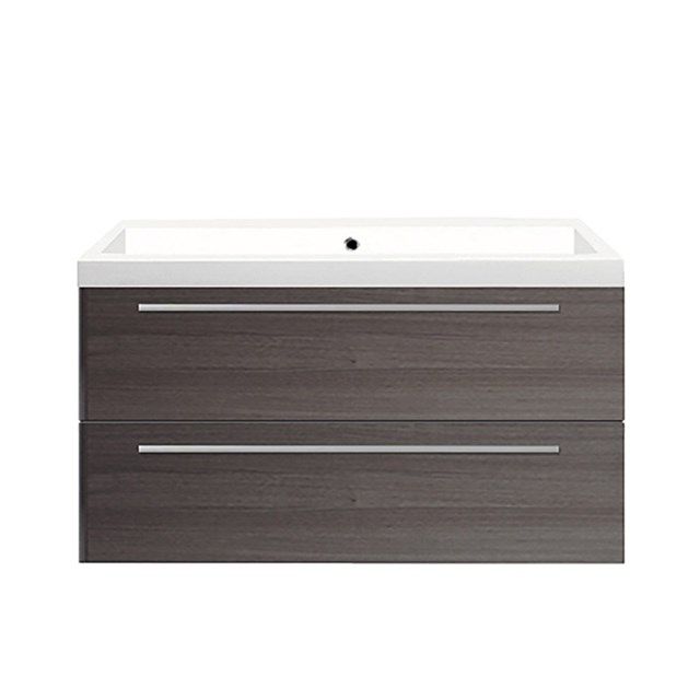 Maxaro Badkamermeubel 100cm Canto Donkerbruin Essen 2 Lades Vlak Wastafel Mineraalmarmer