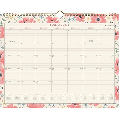AT-A-GLANCE 2023 Wall Calendar, 38 x 30 cm, Monthly, Floral Badge (1641F-707)