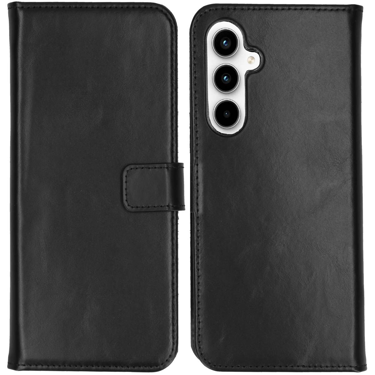 Selencia Echt Leren Bookcase voor de Samsung Galaxy A55 - Zwart