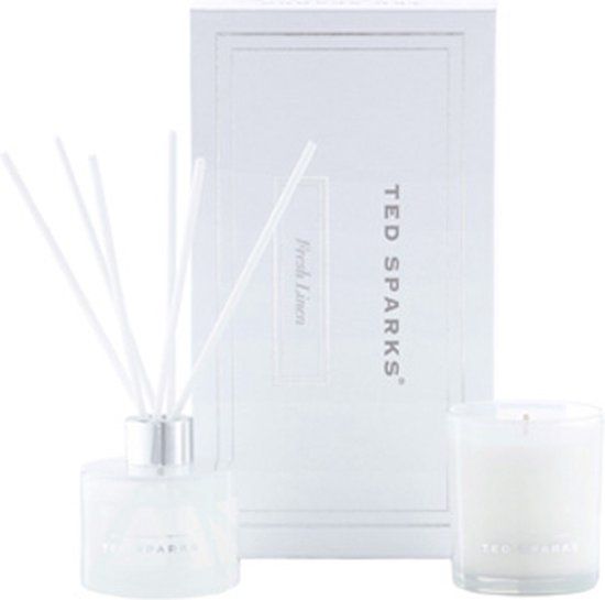 Ted Sparks Gift Set - Fresh Linen - Geurkaars & Geurstokjes Diffuser