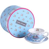 London Boutique Vintage Flora Rose Porselein Kopje en Schotel Set (Rose Blue 1st Set)