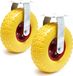 Wiltec Set van 2 bokrollen, diameter 258 mm, breedte 78 mm. Transportrollen van massief materiaal met metalen velgen, gele kleur, lekbestendig, geschikt tot 150 kg. Apparaatrollen met een stille loop