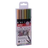 APLI 19156 aquarelmarker, vintage kleuren, 12 stuks, dubbele punt, 1 mm rond en 1-4 mm penseel