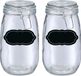 Zeller Pot de conservation - 4x - 1.4L - verre - avec fermeture à levier - étiquettes comprises