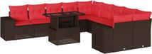 vidaXL 11-delige tuinbankset met kussens, bruin, polyrotan