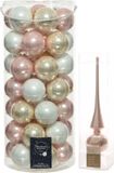 Decoris Kaemingk B.V. 49x stuks glazen kerstballen lichtroze/parel/wit 6 cm inclusief lichtroze piek