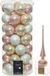 Decoris Kaemingk B.V. 49x stuks glazen kerstballen lichtroze/parel/wit 6 cm inclusief lichtroze piek