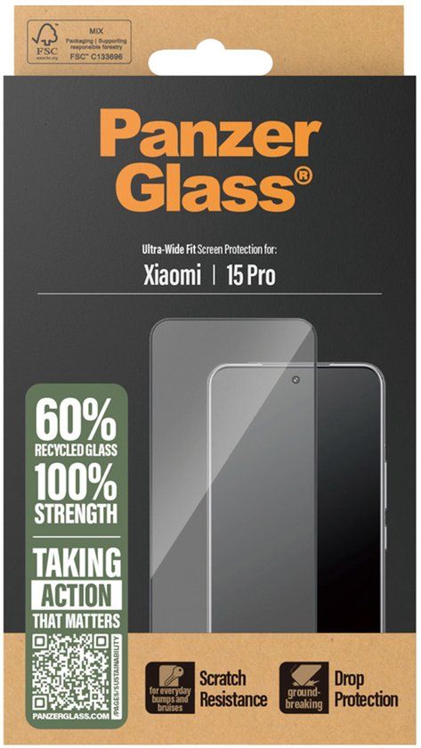 PanzerGlass Ultra-Wide Fit Anti-Bacterial Screenprotector voor de Xiaomi 15 Pro