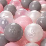 KiddyMoon Plastic Ballen Voor Kinderen Ø 6Cm Kleurig Gecertificeerd, Parel-Grijs-Transparant-Poeder Roze, 1200 Ballen/6Cm