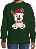 Bellatio Decorations Kersttrui - sweater - voor jongens / meisjes - Merry Christmas - groen - Kerst ijsbeer 122/128