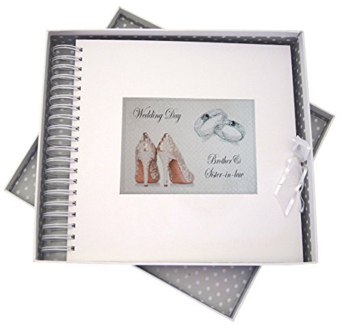 WHITE COTTON CARDS Witte katoenen Kaarten Dag, Broer & Zuster in-Law Card & Memory Book, Schoenen en Bruiloft Ringen Ontwerp, Board White, 27 x 30 x 4 cm