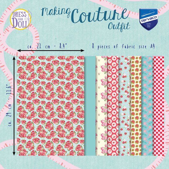 DYD Dress Your Doll - Making Couture Fabric Set kit Red Roses - Set van 8 stukken stof