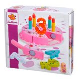 Eichhorn 100003729 - verjaardagstaart met stekertjes, set bevat 1 x taartschep, 4 x getallen, 8 x taartstukken, 4 x kaarsen, 18-delig, grenenhout, Meerkleurig
